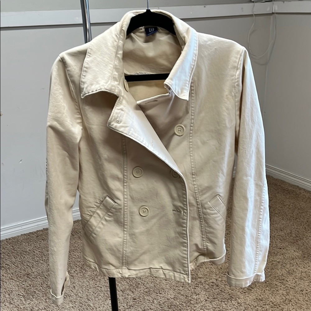 GAP Women's Cream Double-Breasted Pea Coat